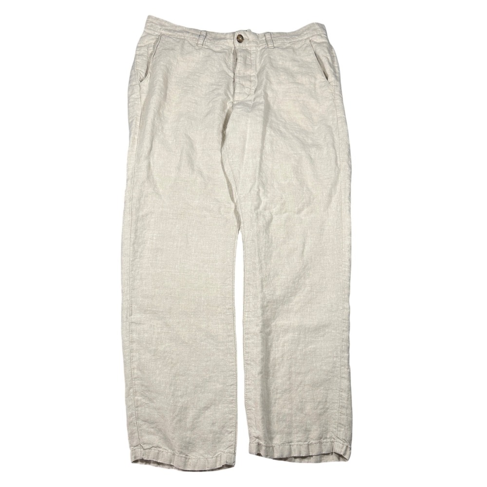 2012 Old Navy 100% Linen Pants Mens 36x32 Oatmeal Button Fly Wide Leg Button Fly